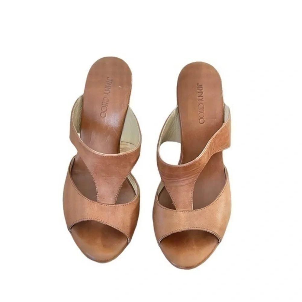 Jimmy Choo‎ Leather Pledge T-Strap Rope Platform Wedge Slide Espadrilles